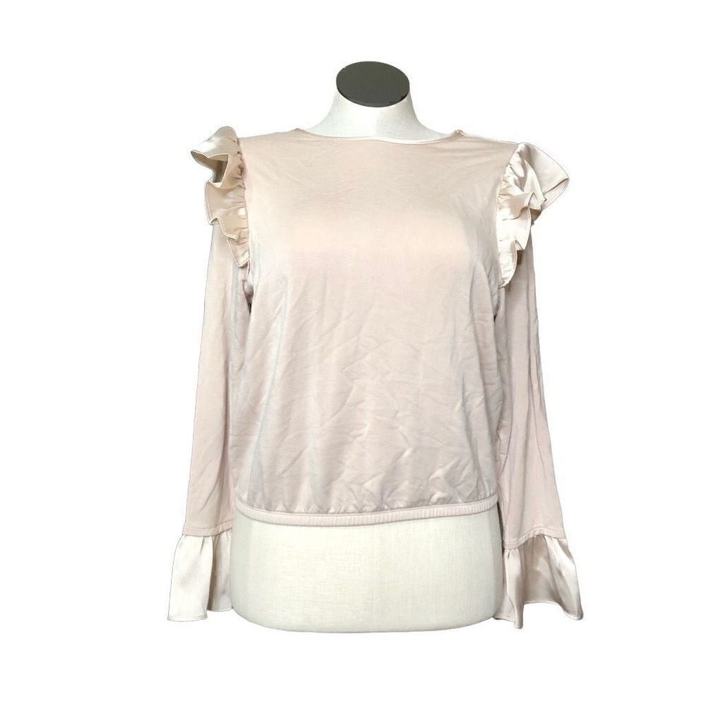 Express Sweatshirt Womens S Long Sleeve Ruffle  Banded Bottom Blush Pink